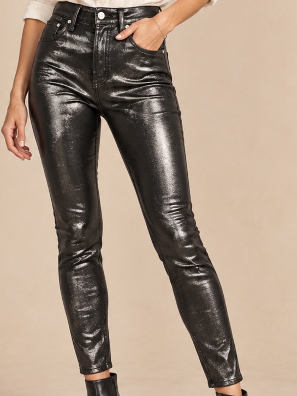 We The Free Free People Liquid Black Phoenix High Rise Super Skinny Denim Jeans